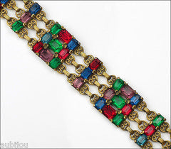 Vintage Czech Victorian Revival Multicolor Openback Rhinestone Bracelet 1930's