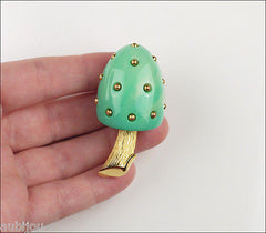 Vintage Crown Trifari Figural Turquoise Lucite Mushroom Brooch Pin Toadstool