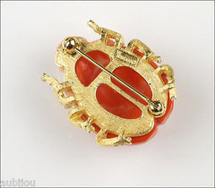 Vintage Trifari Figural Faux Coral Lucite Lady Bug Insect Beetle Brooch Pin 1960's
