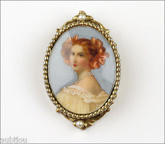 Vintage Original By Robert Hand Painted Portrait Miniature Brooch Pin Pendant