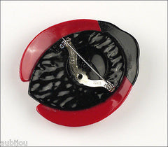 Lea Stein Lady Bug Brooch Pin Red Swirls Black