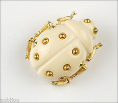 Vintage Trifari Figural Light Cream Lucite Lady Bug Insect Beetle Brooch Pin