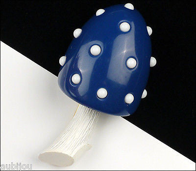 Vintage Crown Trifari Figural Enamel Blue Lucite Mushroom Brooch Pin Toadstool