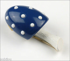 Vintage Crown Trifari Figural Enamel Blue Lucite Mushroom Brooch Pin Toadstool