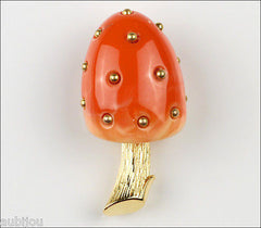 Vintage Crown Trifari Figural Faux Coral Lucite Mushroom Brooch Pin Toadstool