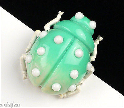 Vintage Trifari Figural Light Turquoise Lucite Lady Bug Insect Beetle Brooch Pin