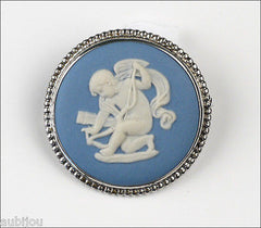 Vintage Wedgwood Sterling Silver Jasperware Cupid Porcelain Cameo Brooch Pin