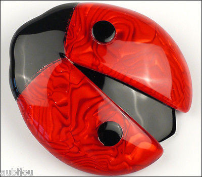 Lea Stein Lady Bug Brooch Pin Red Swirls Black