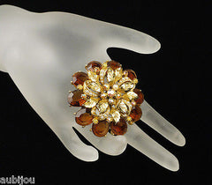 Vintage Signed Art Marked Openback Smoked Topaz Rhinestone Flower Brooch Pin 1960's