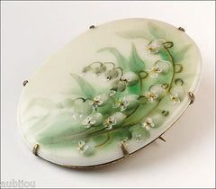 Vintage Porcelain Hand Painted Floral White Lily Of The Valley Flower Brooch Pin