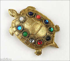 Vintage Large Butler Wilson Figural Glass Cabochon Turtle Brooch Pin Jewelry