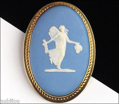 Vintage Wedgwood Van Dell Gold Filled Jasper Blue Porcelain Cameo Brooch Pin