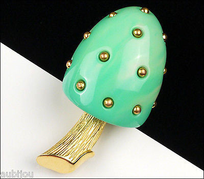 Vintage Crown Trifari Figural Turquoise Lucite Mushroom Brooch Pin Toadstool