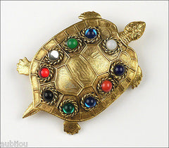 Vintage Large Butler Wilson Figural Glass Cabochon Turtle Brooch Pin Jewelry