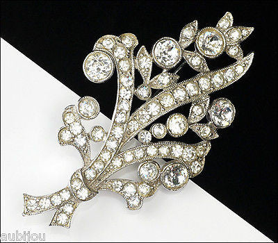Vintage Bogoff Floral Spray Clear Pave Rhinestone Flower Brooch Pin Jewelry 1950's