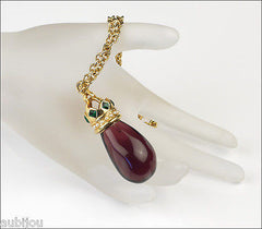 MVH Princess Michaela Heraldic Amethyst Glass Purple Stone Pendant Drop Necklace